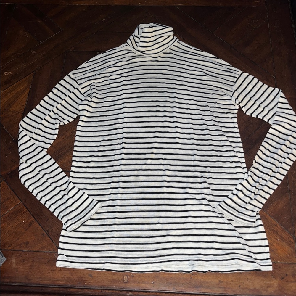 Jcrew tencel cashmere black white stripe turtleneck sweater s